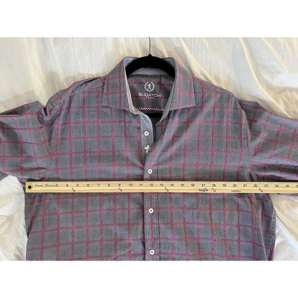 Bugatchi Uomo Mens Classic Fit Shirt Size XL Preppy Button Up Flip Sleeve Plaid - Picture 7 of 9
